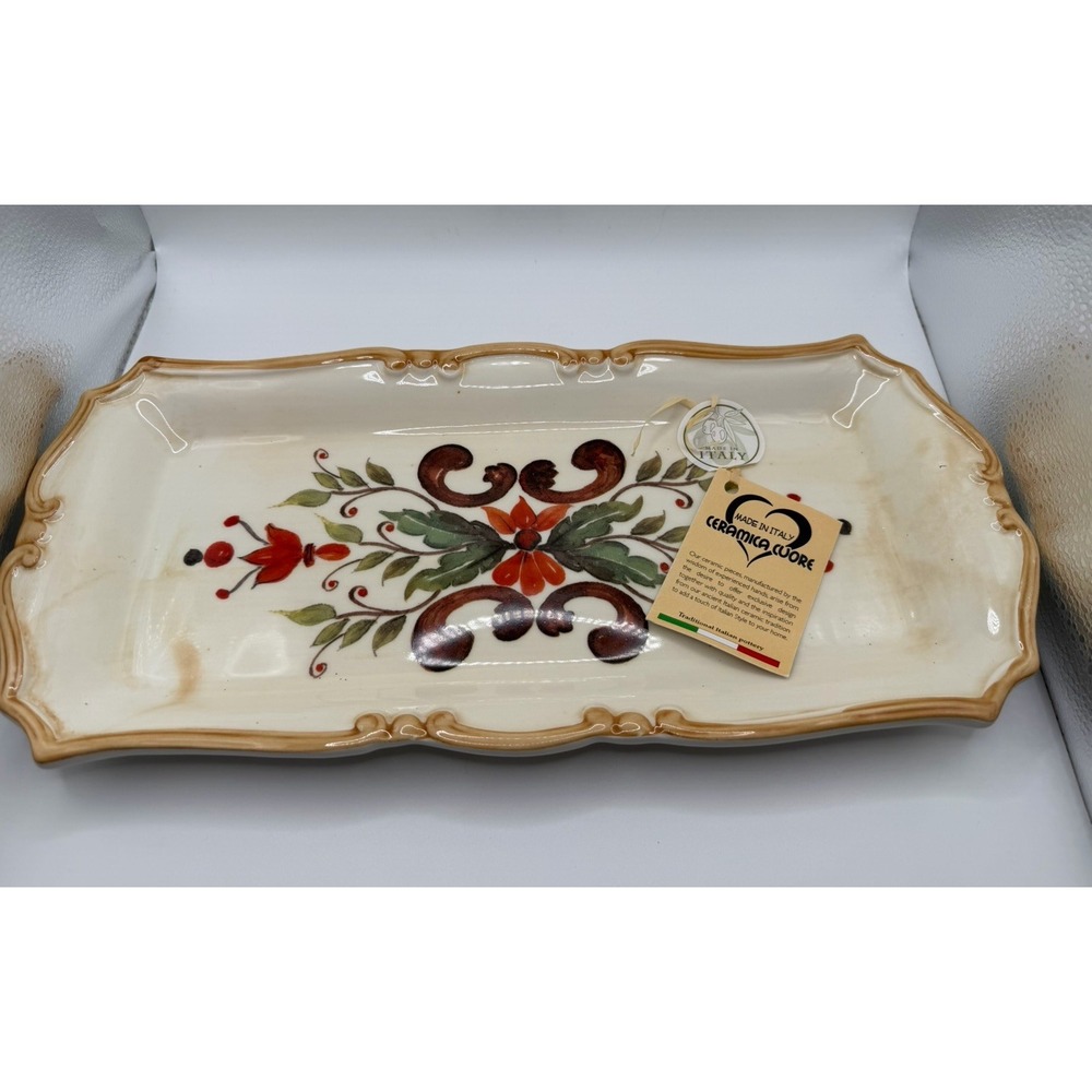 Italian Ceramic Rectangular Serving Tray Ceramica Cuore Floral Made in Italy